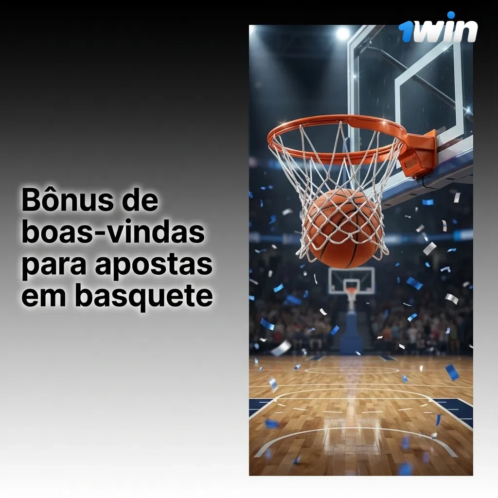 Banner da 1win destacando bônus de boas-vindas para novos usuários em apostas de basquete