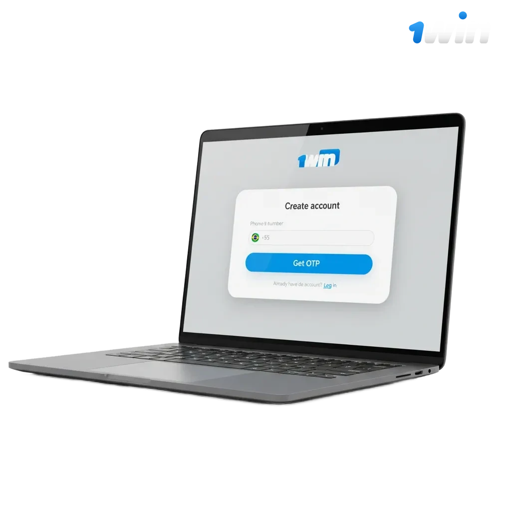 Tela de cadastro da 1win em português, opções por telefone, e-mail ou redes sociais, destaque para bônus de até 500%