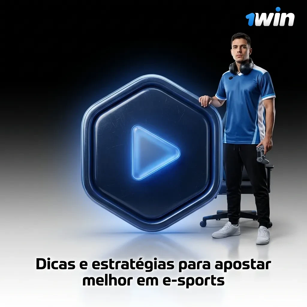 Banner em português sobre dicas responsáveis para apostar melhor em e-sports, com ícones de jogos e lista de estratégias.