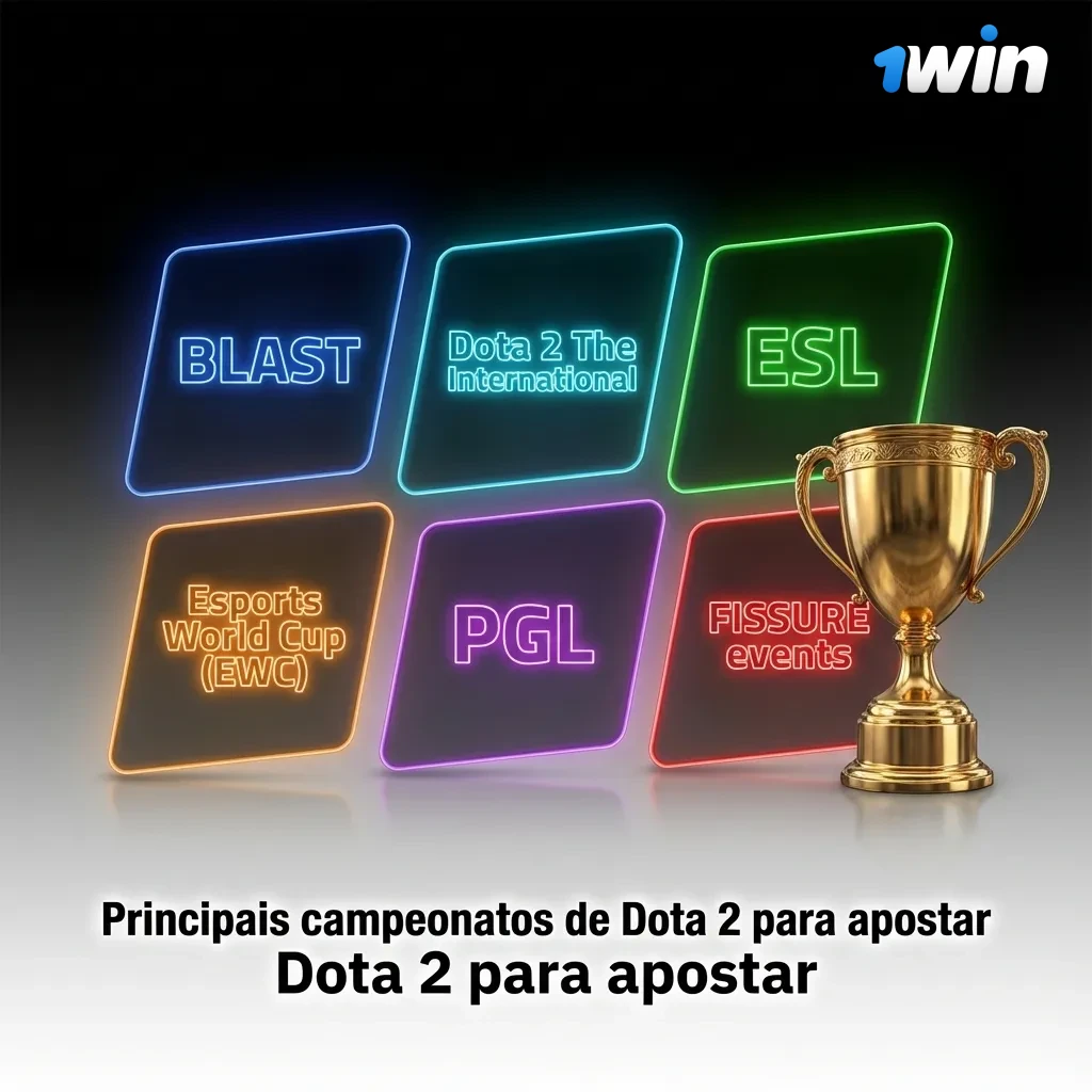 Tela promocional da 1win Brasil destacando principais campeonatos de Dota 2 para apostas online