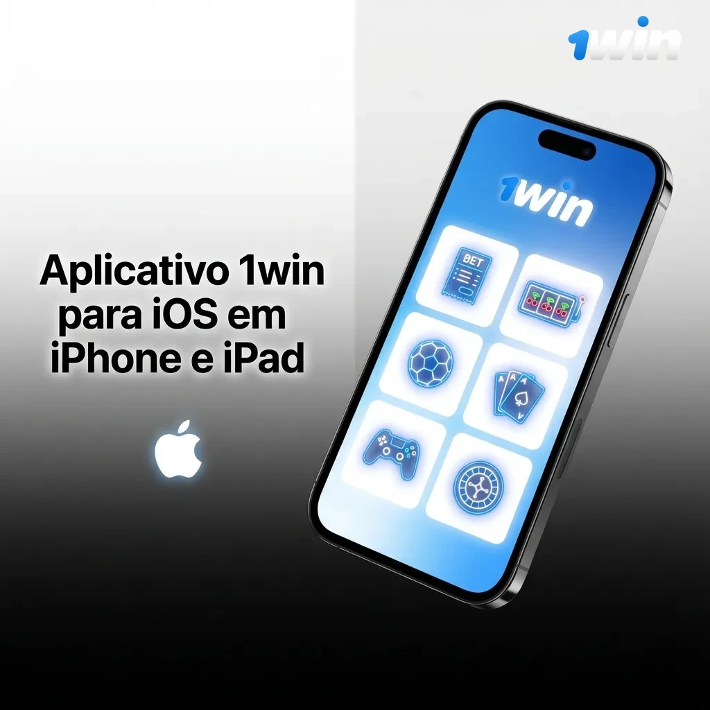 Tela de iPhone e iPad exibindo o aplicativo 1win iOS com apostas, cassino, bônus e suporte em português