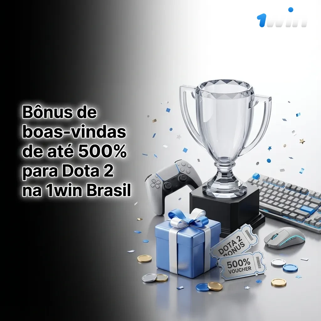 Banner 1win Brasil com bônus de boas-vindas de até 500% para apostas em Dota 2, destaque em texto promocional colorido