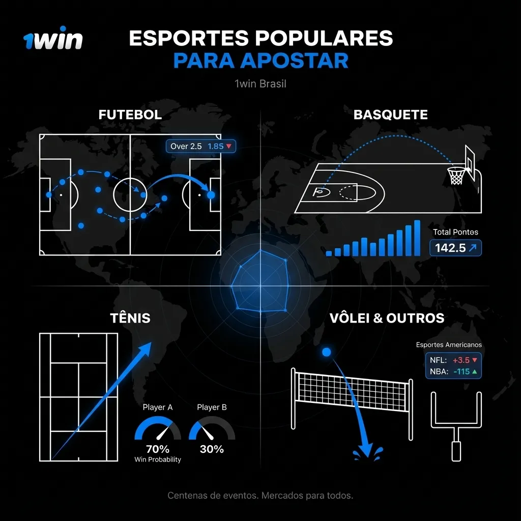 Esportes para apostar na 1win Brasil - futebol, basquete, tênis e vôlei