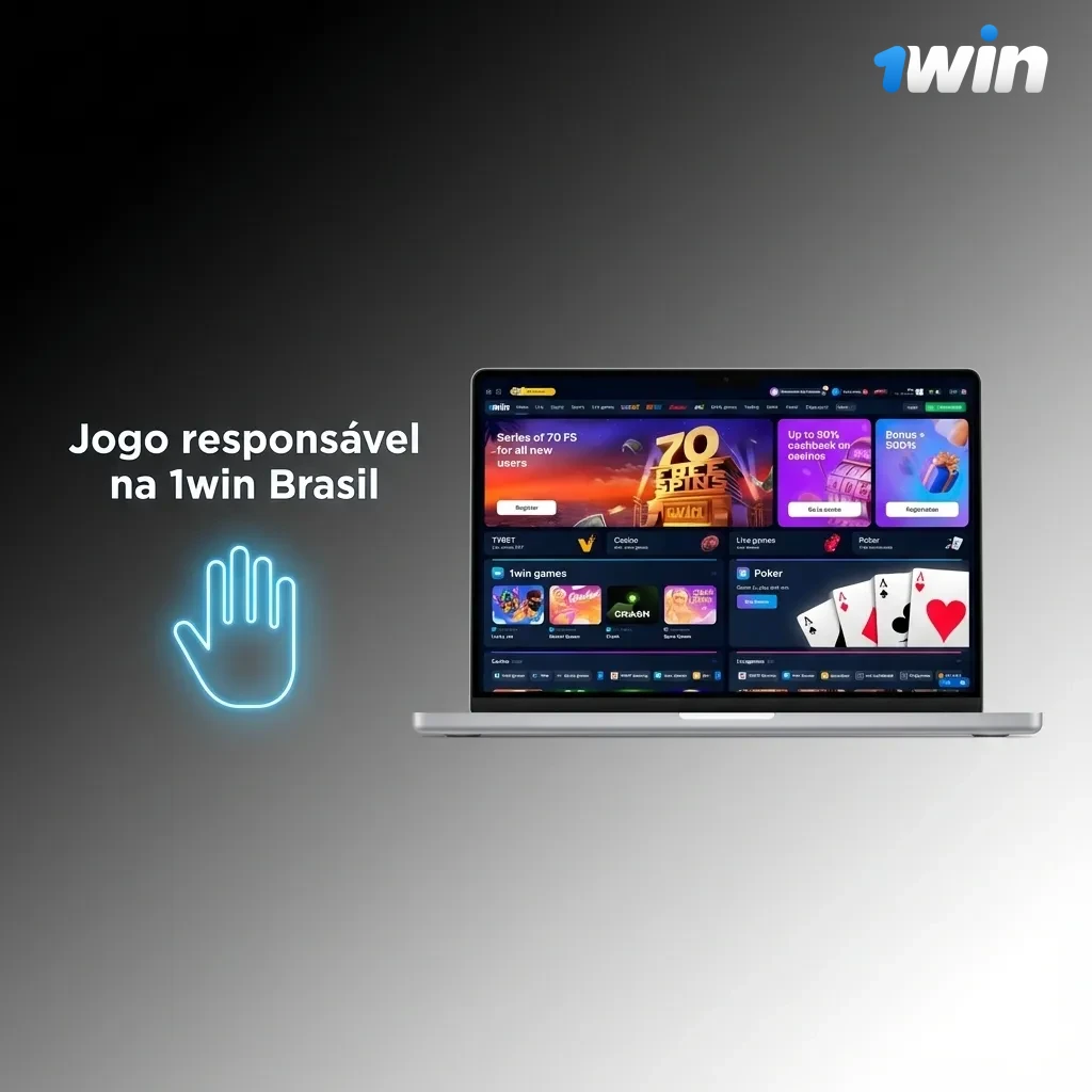 Banner da 1win Brasil com mensagem sobre jogo responsável e lista de princípios para apostar com segurança