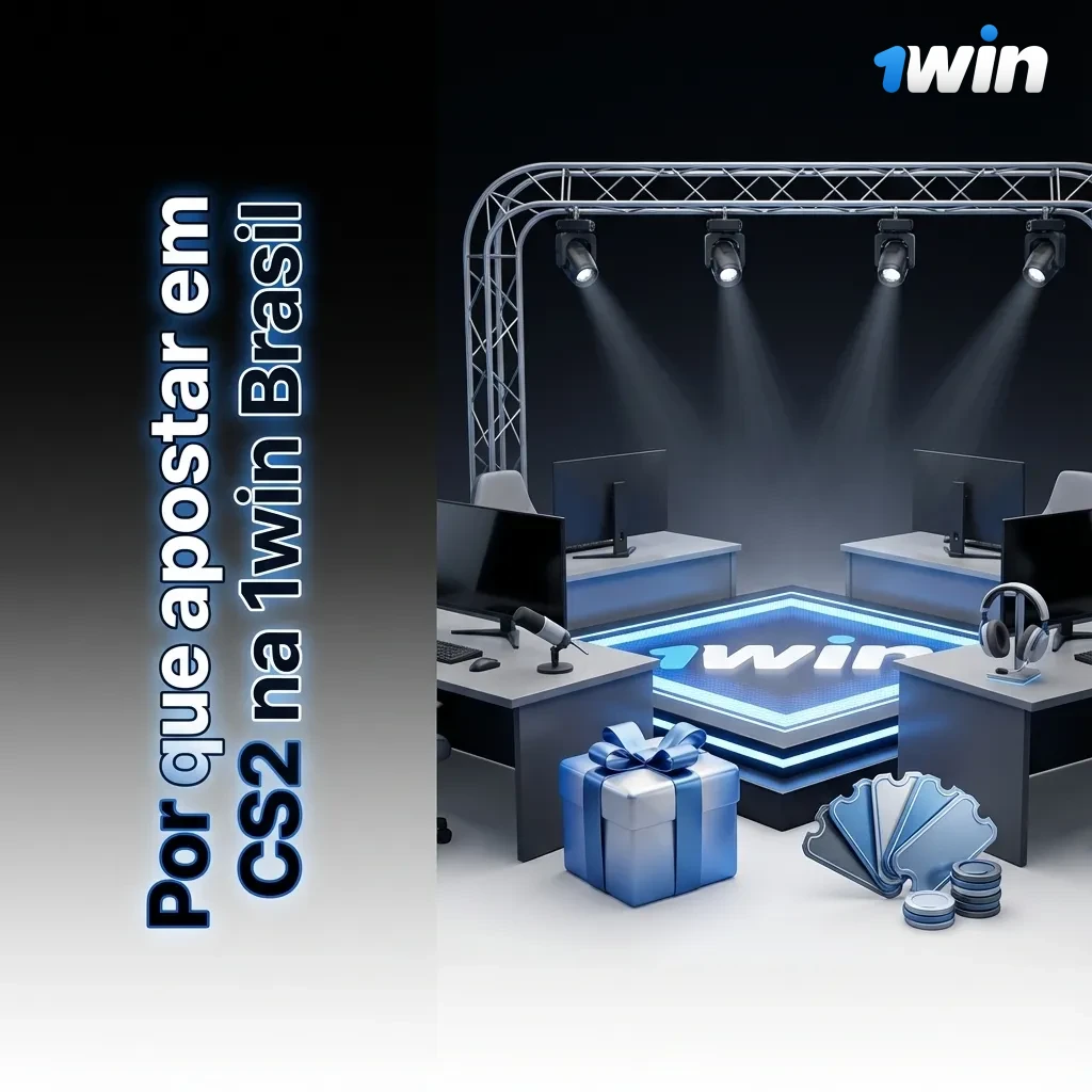 Banner em português da 1win Brasil destacando bônus, odds e app para apostar em CS2 com suporte 24/7.