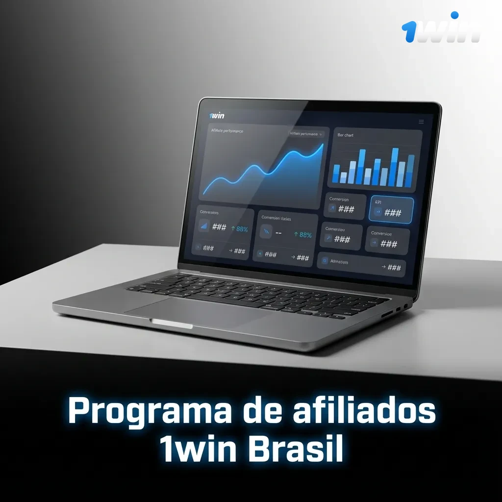 Banner do programa de afiliados 1win Brasil com destaque para comissão, relatórios e materiais de marketing para parceiros