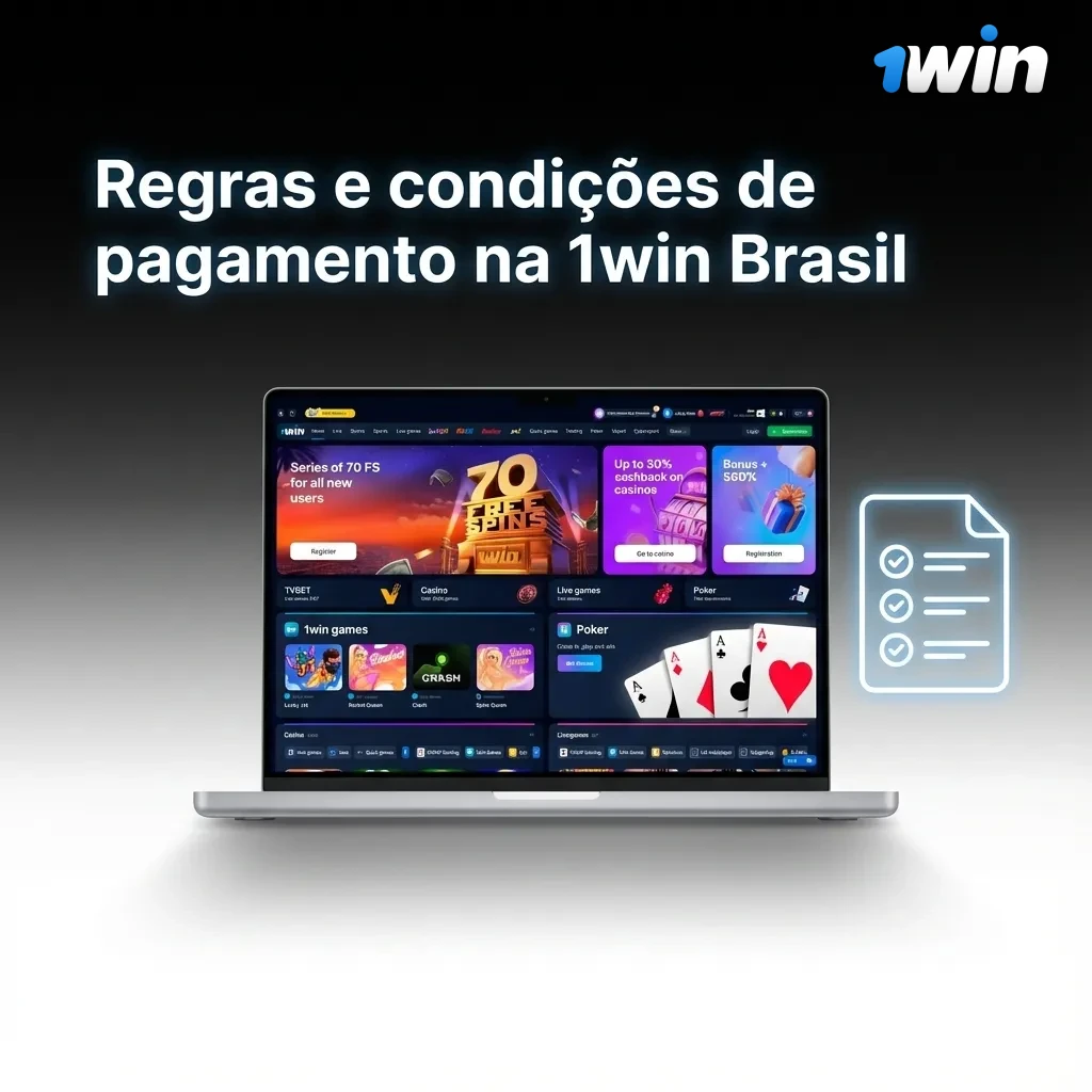 Ilustração sobre regras de depósitos, saques, verificação de identidade e limites de transações na 1win Brasil