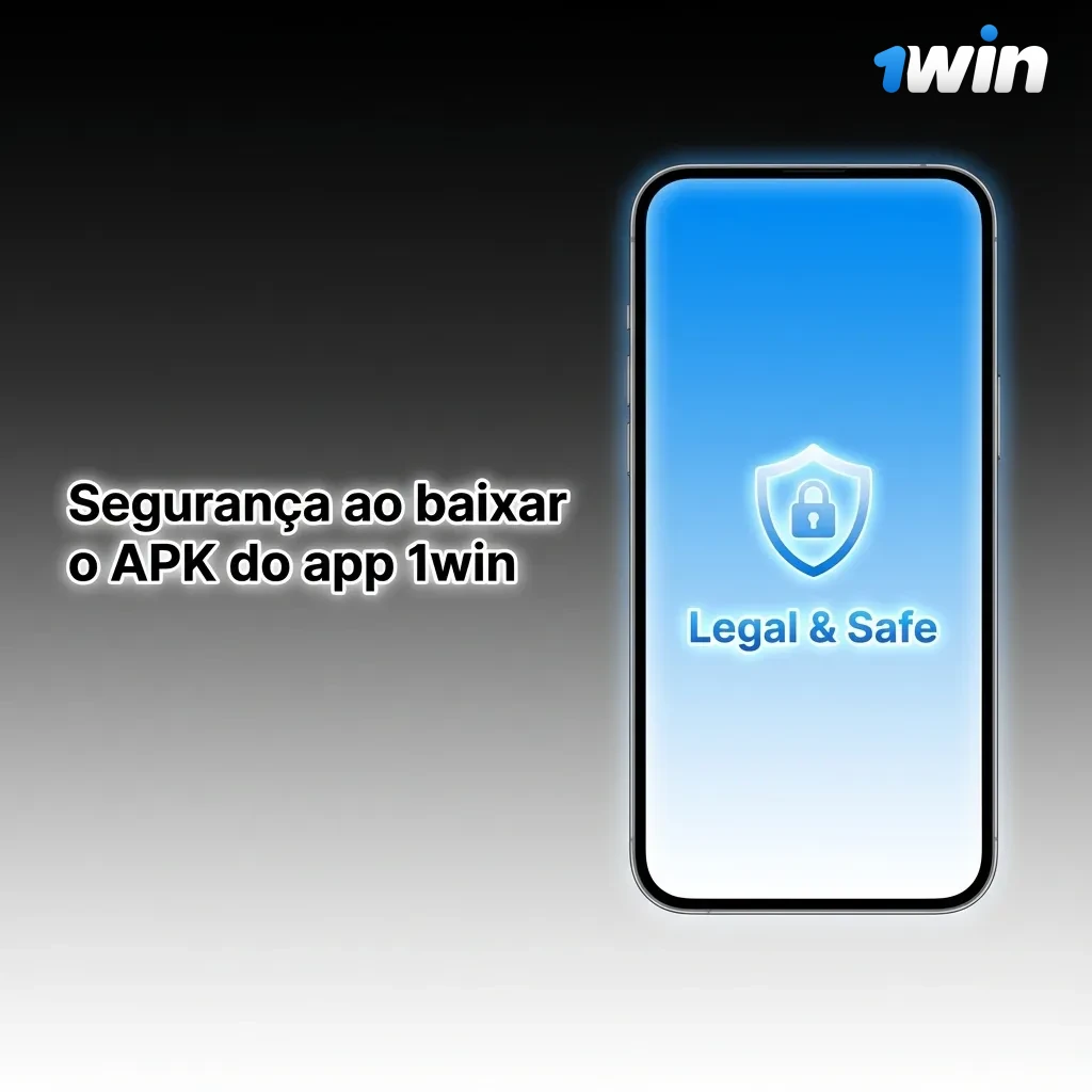 Banner em português destacando segurança ao baixar o APK 1win, licença oficial, SSL e recomendação de uso do site oficial