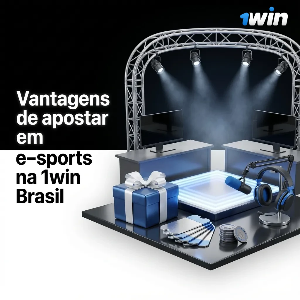 Banner da 1win Brasil destacando vantagens de apostas em e-sports: bônus altos, Pix, app móvel e suporte 24h em português