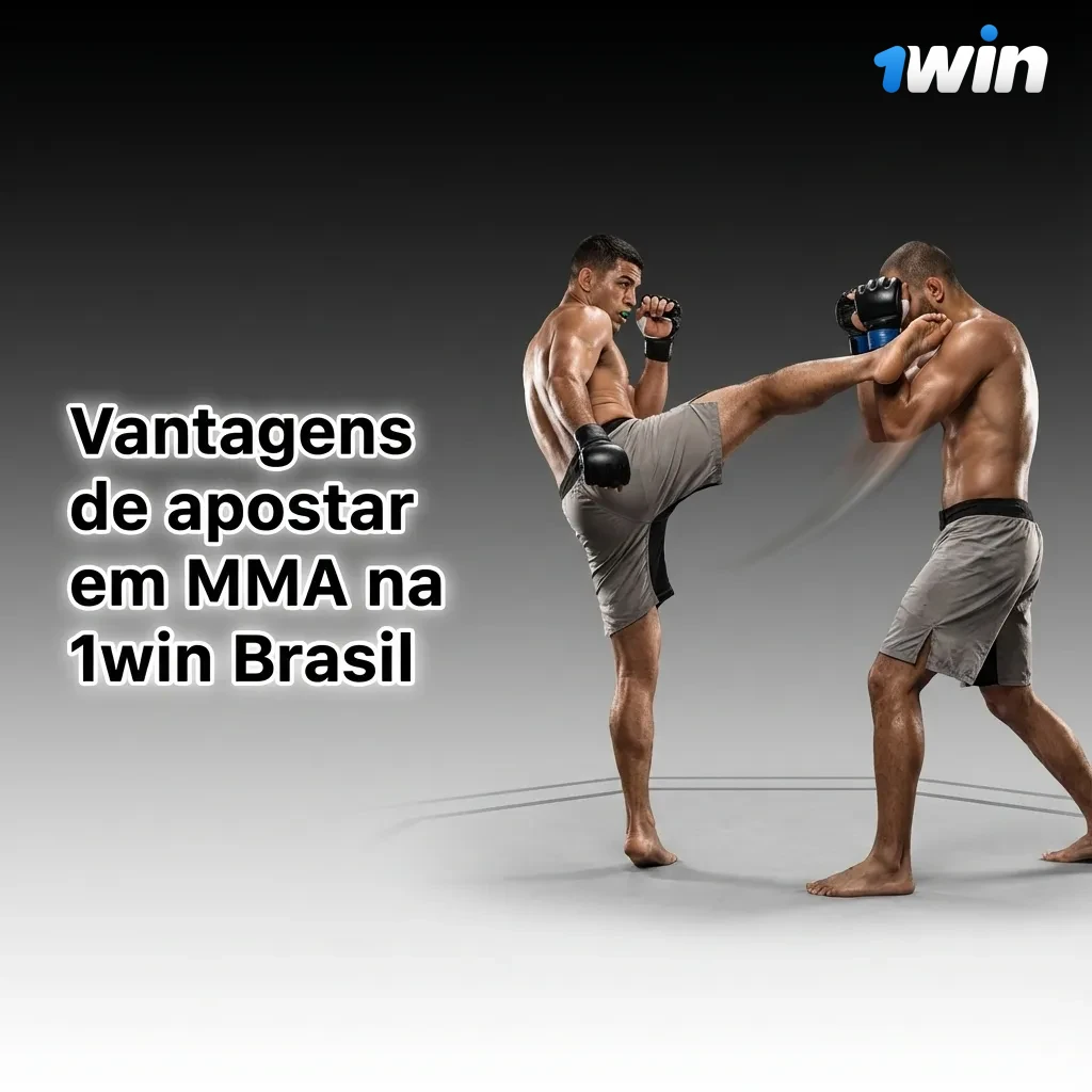 Banner “Vantagens de apostar em MMA na 1win Brasil” com lutadores em ringue e lista de benefícios de apostas em MMA