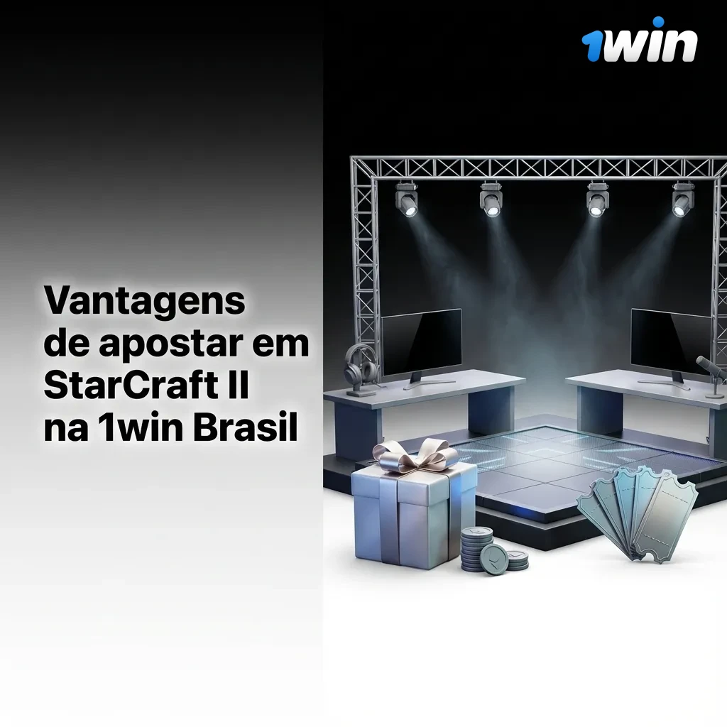 Banner da 1win Brasil destacando vantagens para apostar em StarCraft II, bônus, Pix e app móvel intuitivo
