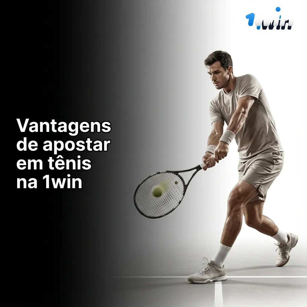 Banner da 1win destacando vantagens de apostar em tênis: mercados variados, odds ao vivo, bônus e suporte em português.