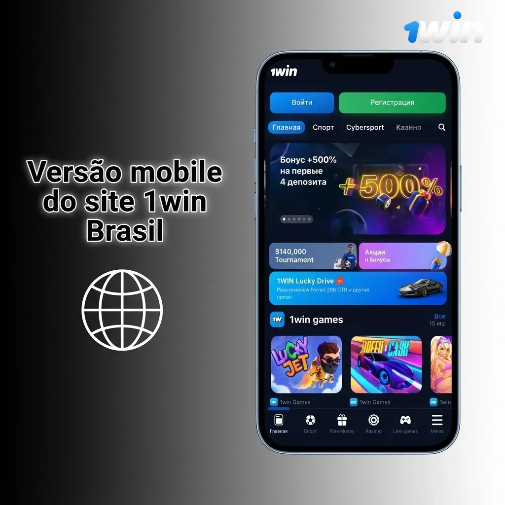 Tela de smartphone exibindo o site 1win Brasil versão mobile com interface de apostas esportivas otimizada para toque