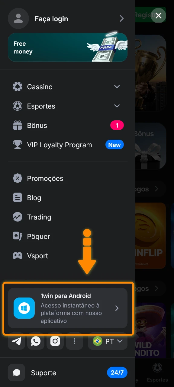 Faça o download do arquivo no Android para baixar o APK 1win.