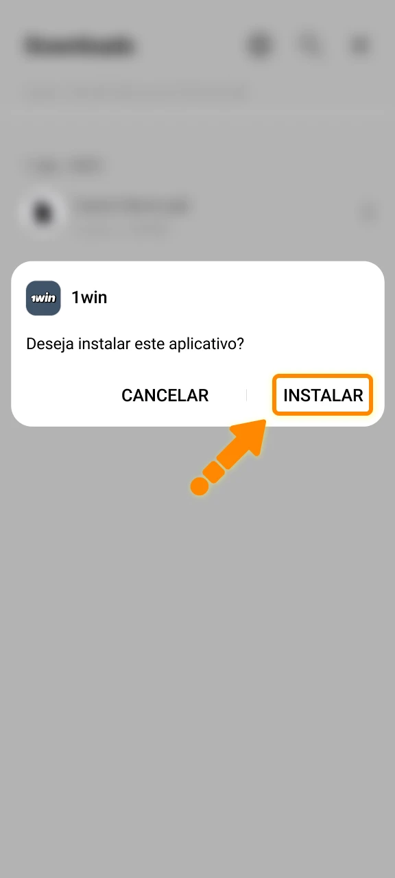 Confirme a instalação do app Android 1win e finalize o processo.