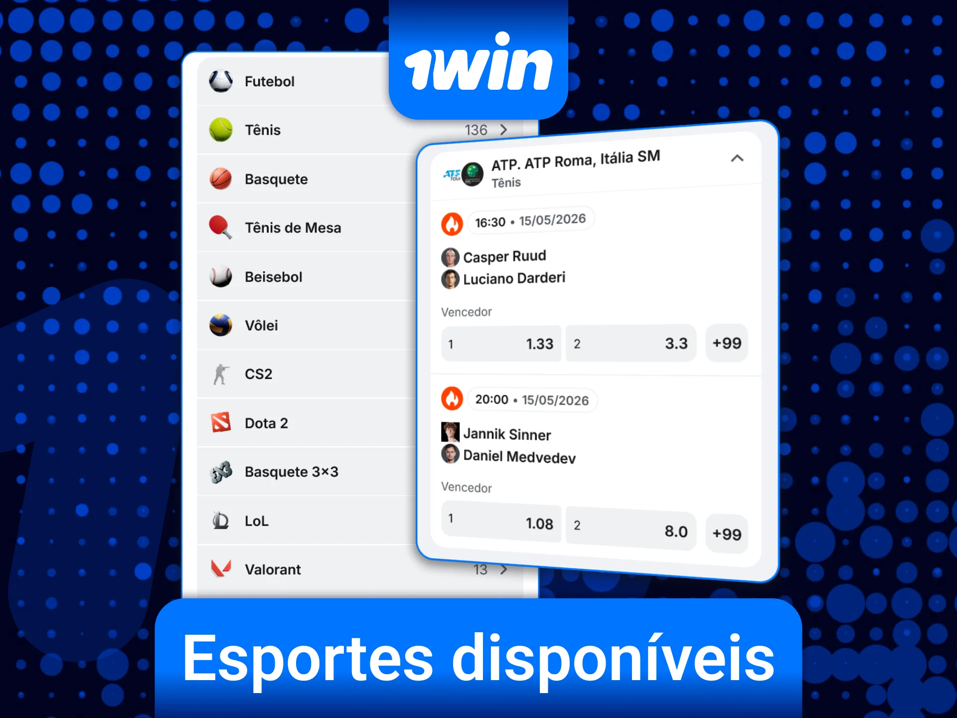 Escolha seus esportes favoritos no app de apostas 1win e dê o seu palpite.