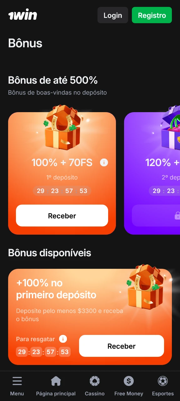 Ative excelentes bônus e promoções exclusivas ao se registrar na 1win.