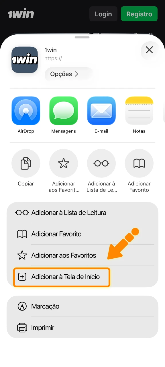 Adicione o atalho 1win à tela de início do seu iPhone.