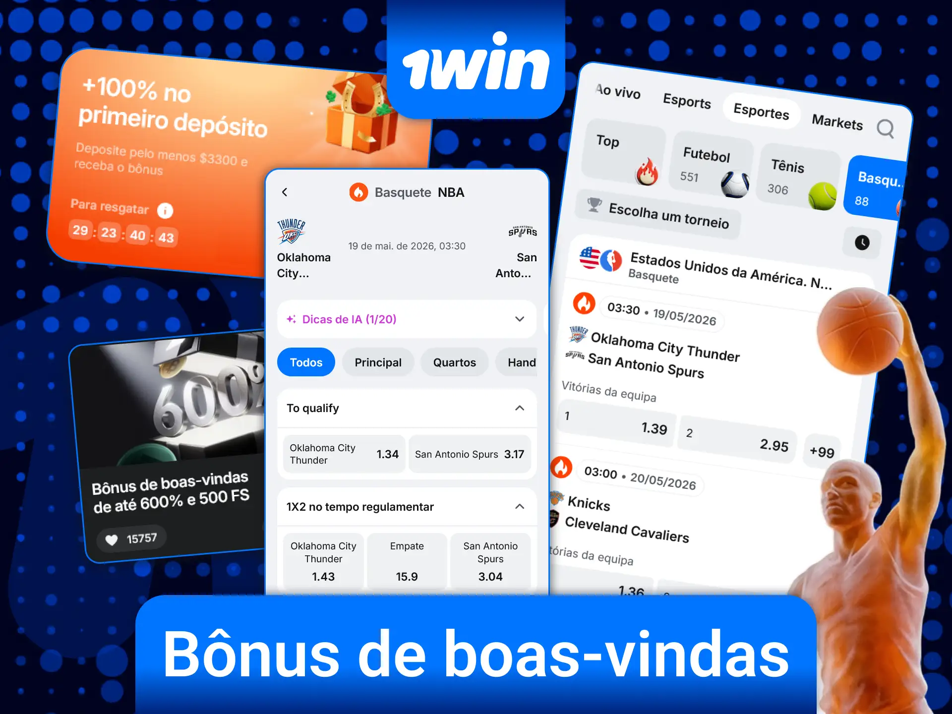 Ative o bônus de boas-vindas especial da 1win para fazer suas apostas em basquete.