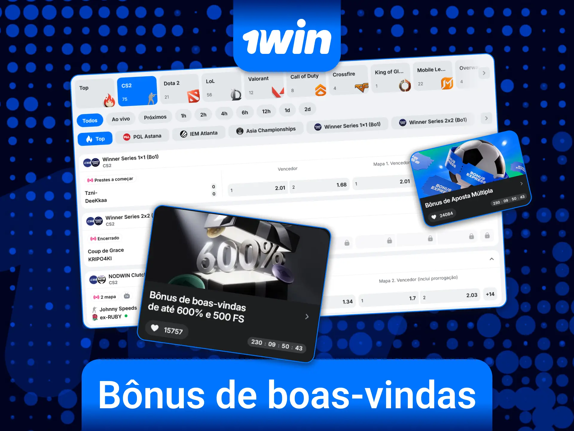 Ative o bônus de boas-vindas da 1win para impulsionar suas apostas em CS2 online.