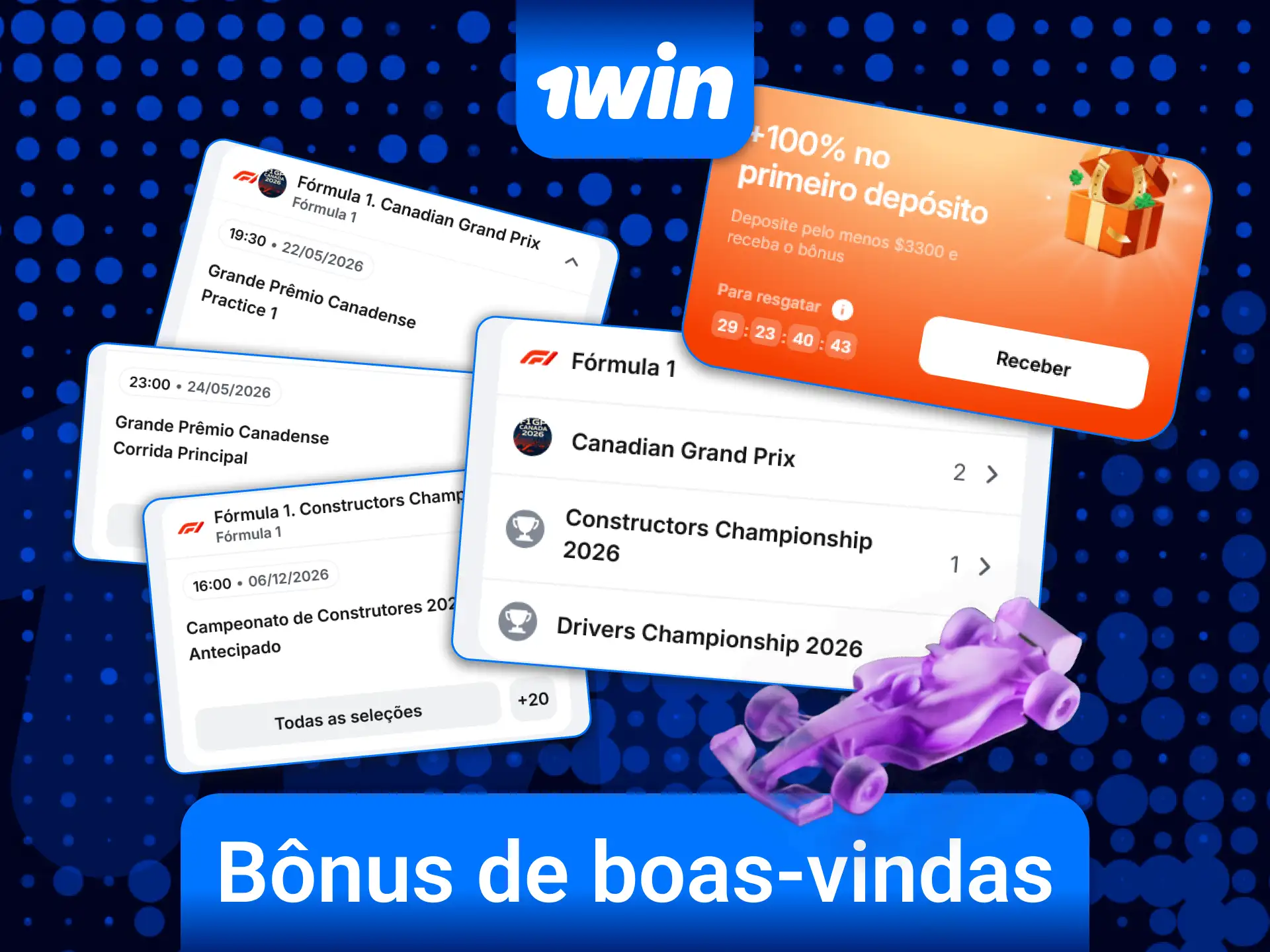 Reivindique o bônus de boas-vindas da 1win para apostar em Fórmula 1 com mais vantagens.