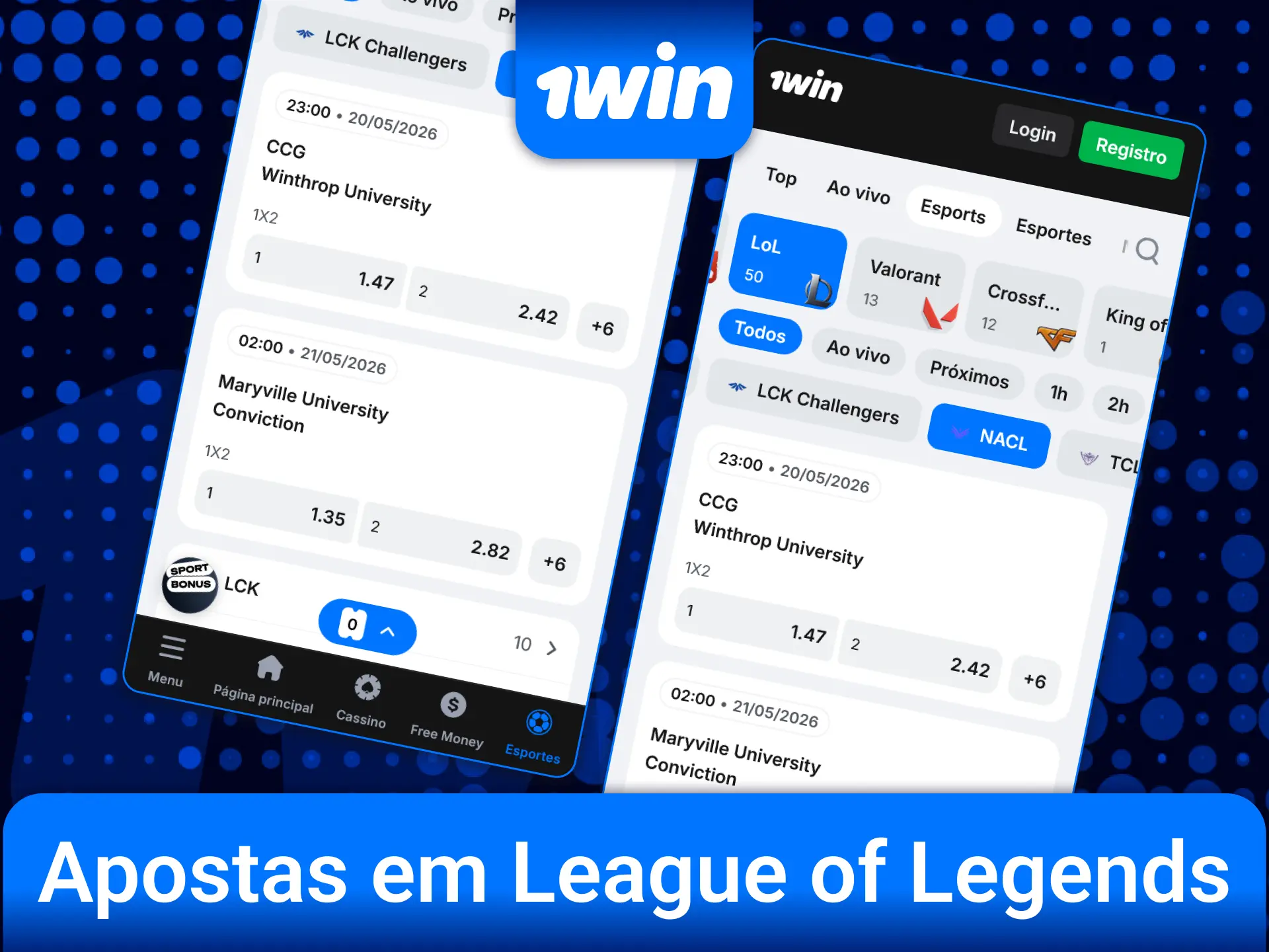 Baixe o aplicativo móvel 1win para fazer apostas em League of Legends de qualquer lugar.