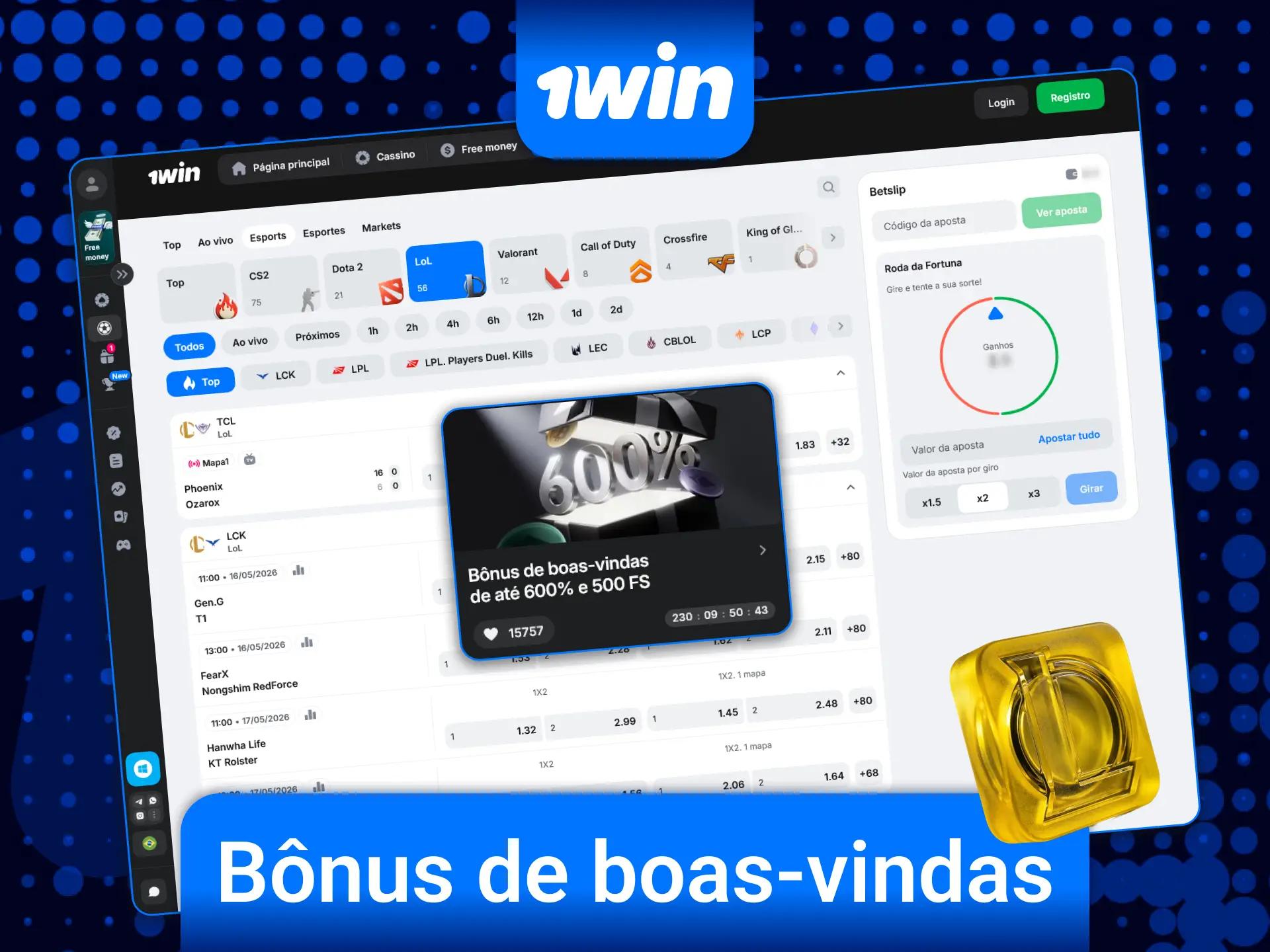 Ative seu bônus de boas-vindas na 1win e aumente suas chances nas apostas em League of Legends.