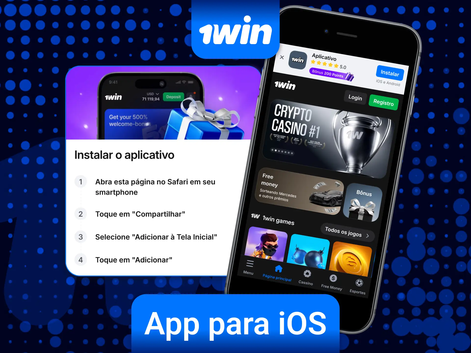 Instale o aplicativo para iOS e aproveite a plataforma oficial 1win Brasil no seu celular.