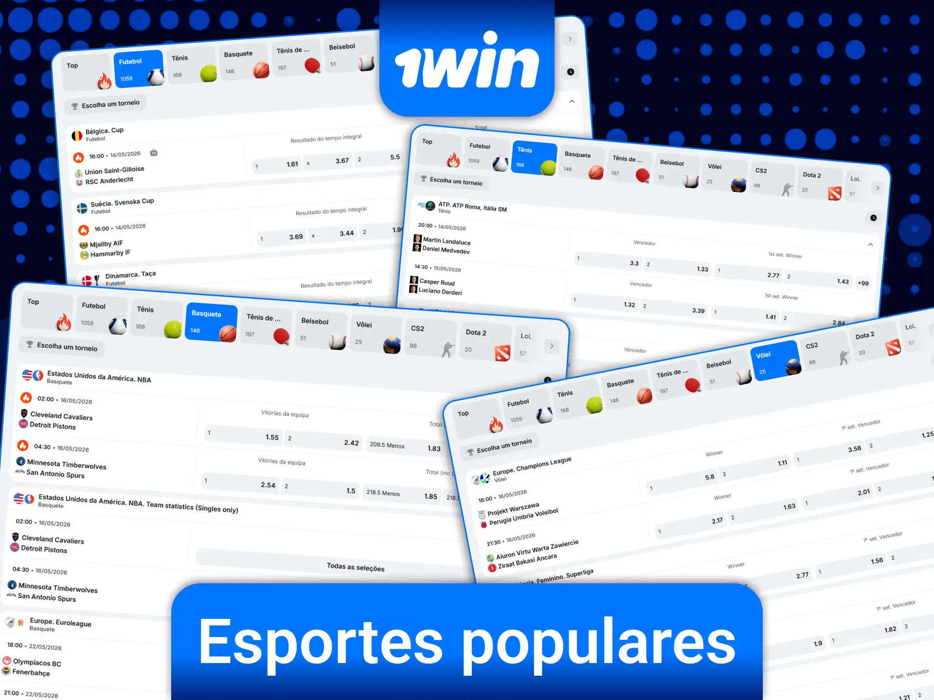 Escolha seus esportes favoritos e faça apostas online de alta qualidade na 1win Brasil.