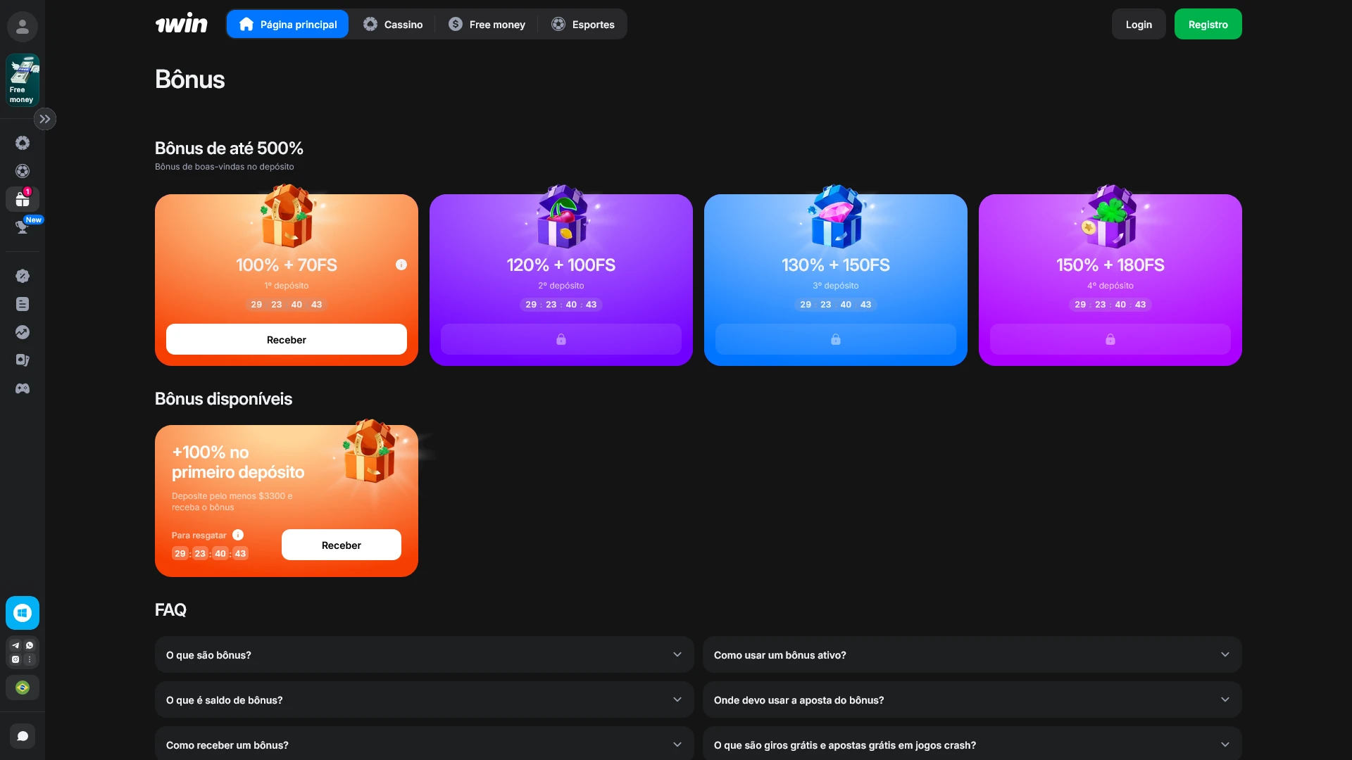 Comece a jogar com vantagens incríveis e ative os bônus 1win.
