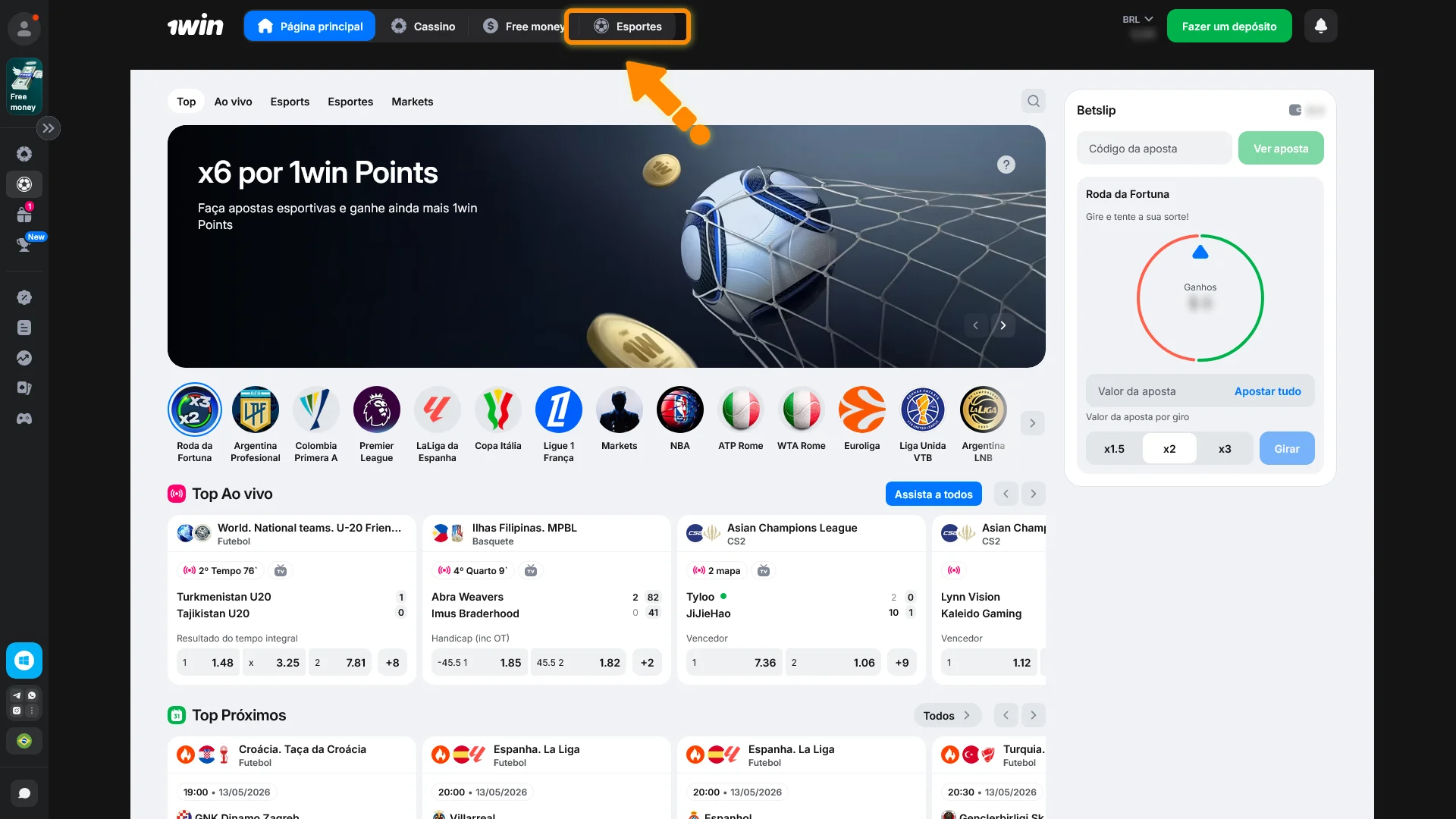 Escolha o seu evento esportivo favorito na plataforma de apostas online 1win Brasil.