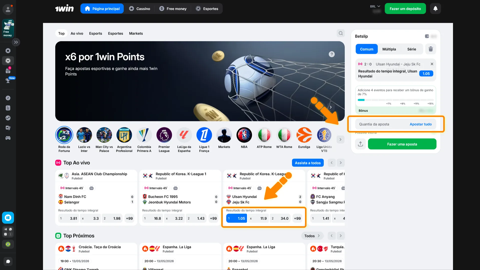 Defina o valor do seu palpite online com as melhores odds na 1win Brasil.