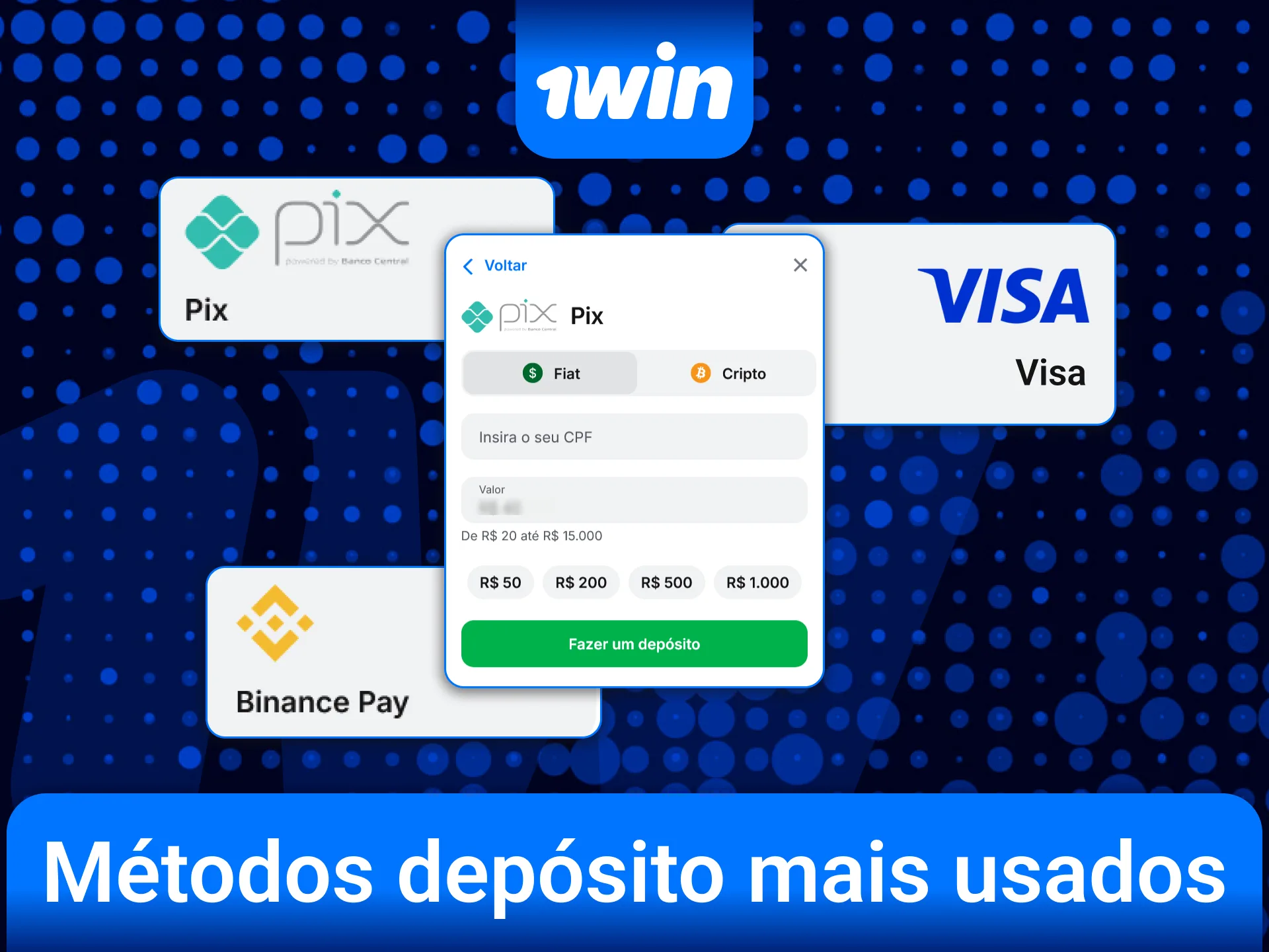 Escolha os métodos de depósito mais usados no Brasil e recarregue sua conta 1win.