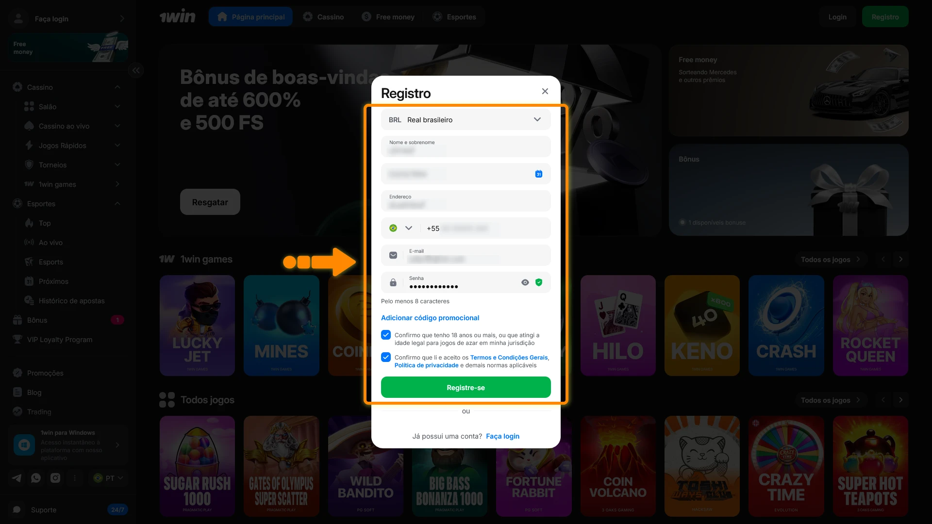 Cadastre sua conta na 1win para bônus e faça login agora mesmo.