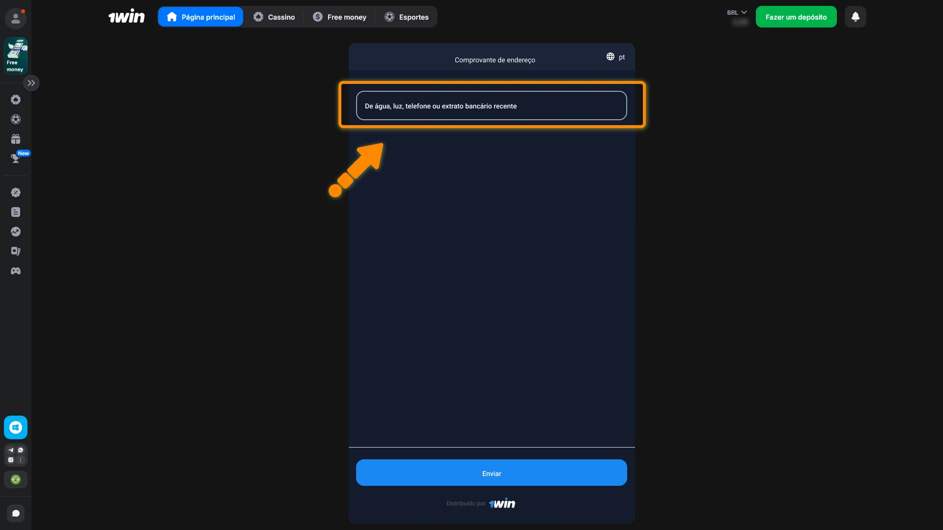 Insira o comprovante de endereço exigido na verificação de conta 1win para liberar saques.