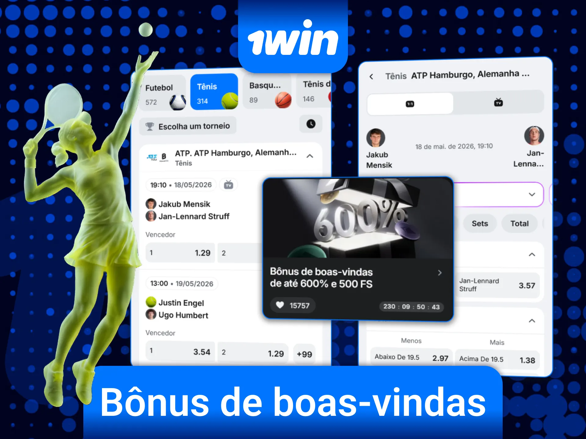 Reivindique o bônus de boas-vindas da 1win para impulsionar suas apostas em tênis.