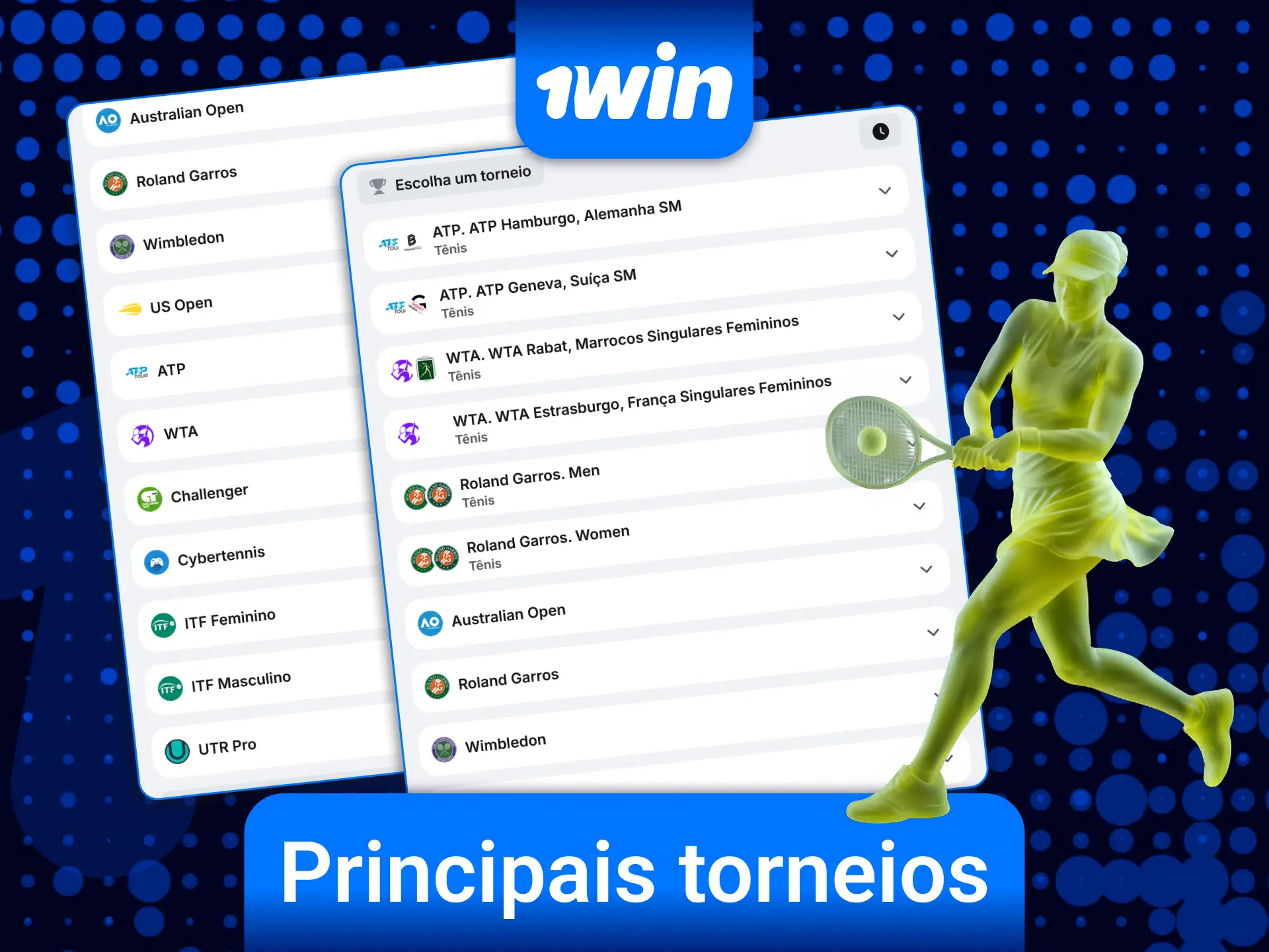 Escolha os principais torneios mundiais de tênis e faça sua aposta na 1win.