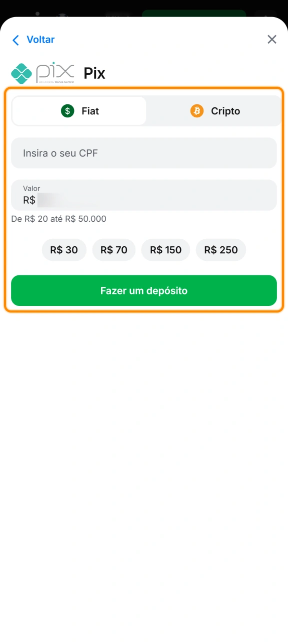 Envie fundos por Pix ou moedas digitais na sua conta 1win.