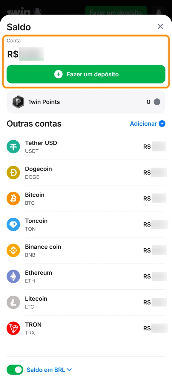 Acompanhe a liberação do seu saldo enviado pela plataforma 1win.