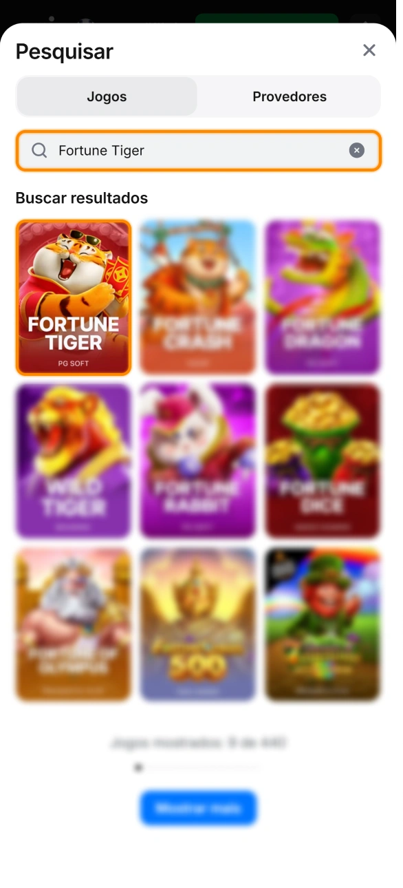 Explore o cassino da 1win e localize o slot Fortune Tiger.