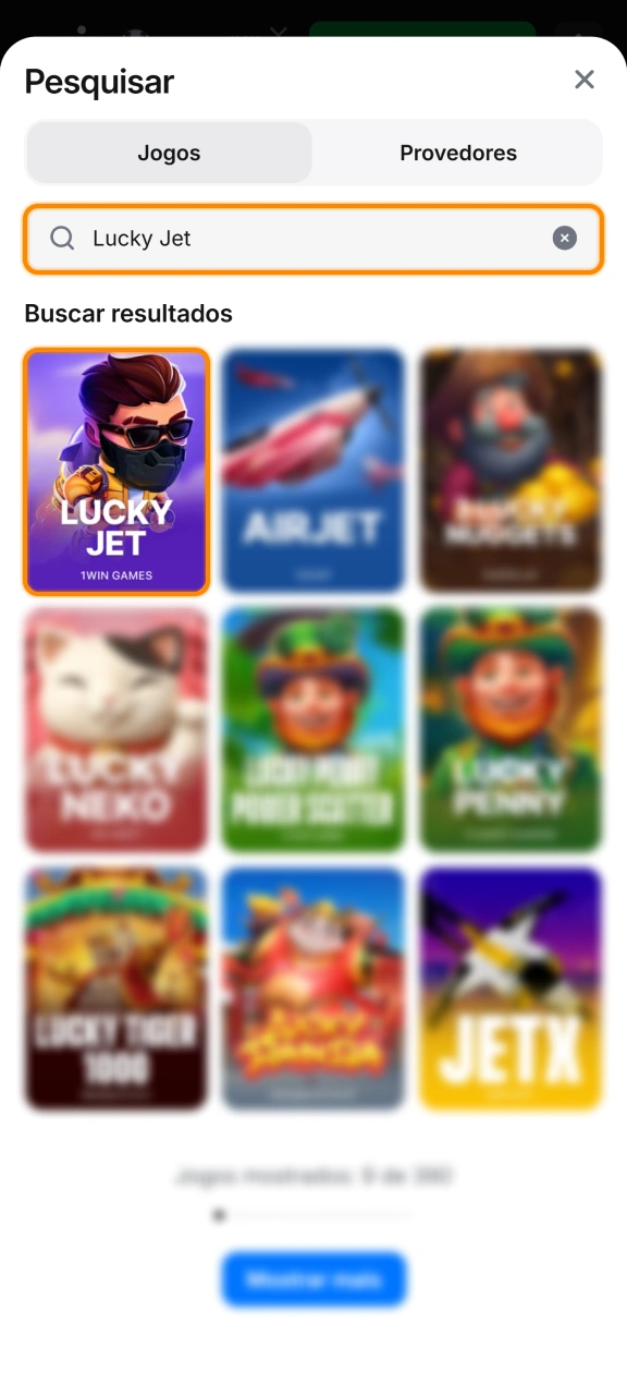 Busque o ícone do Lucky Jet no menu principal da 1win.
