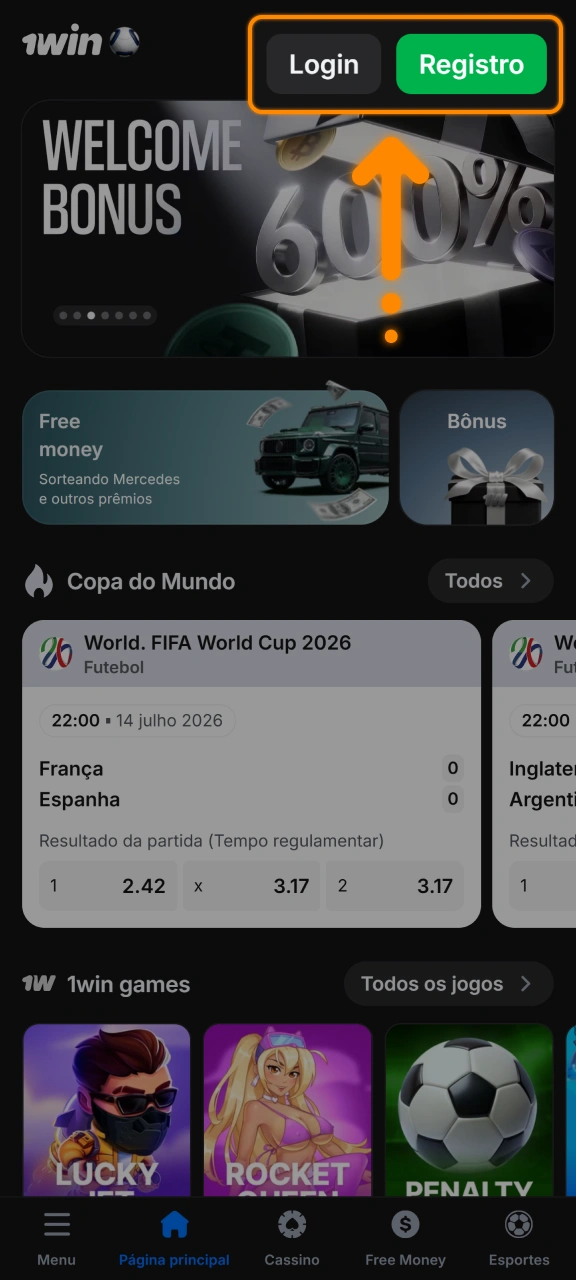 Crie seu perfil ou entre na 1win para jogar Lucky Jet.