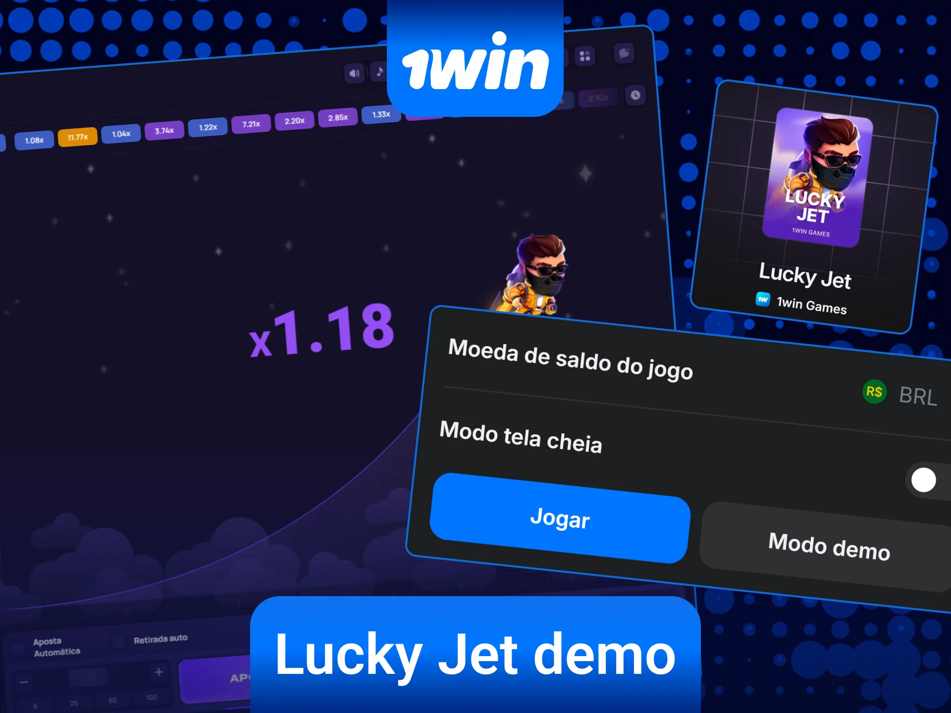 Teste gratuitamente o modo demo do Lucky Jet na plataforma 1win.
